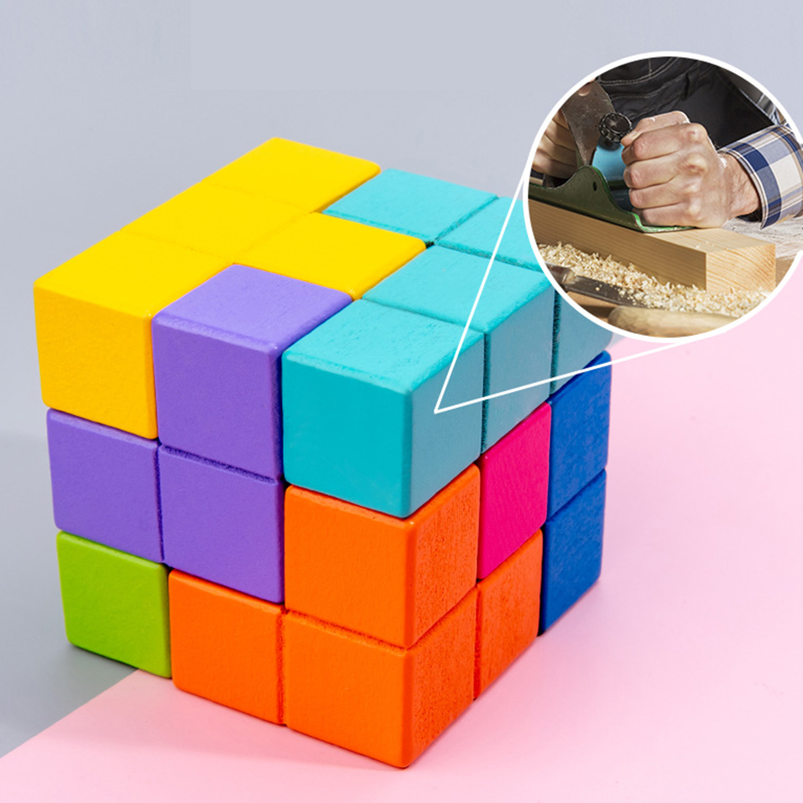 Children Educational Wooden Cube Building Block Assembly Set Kids ...
